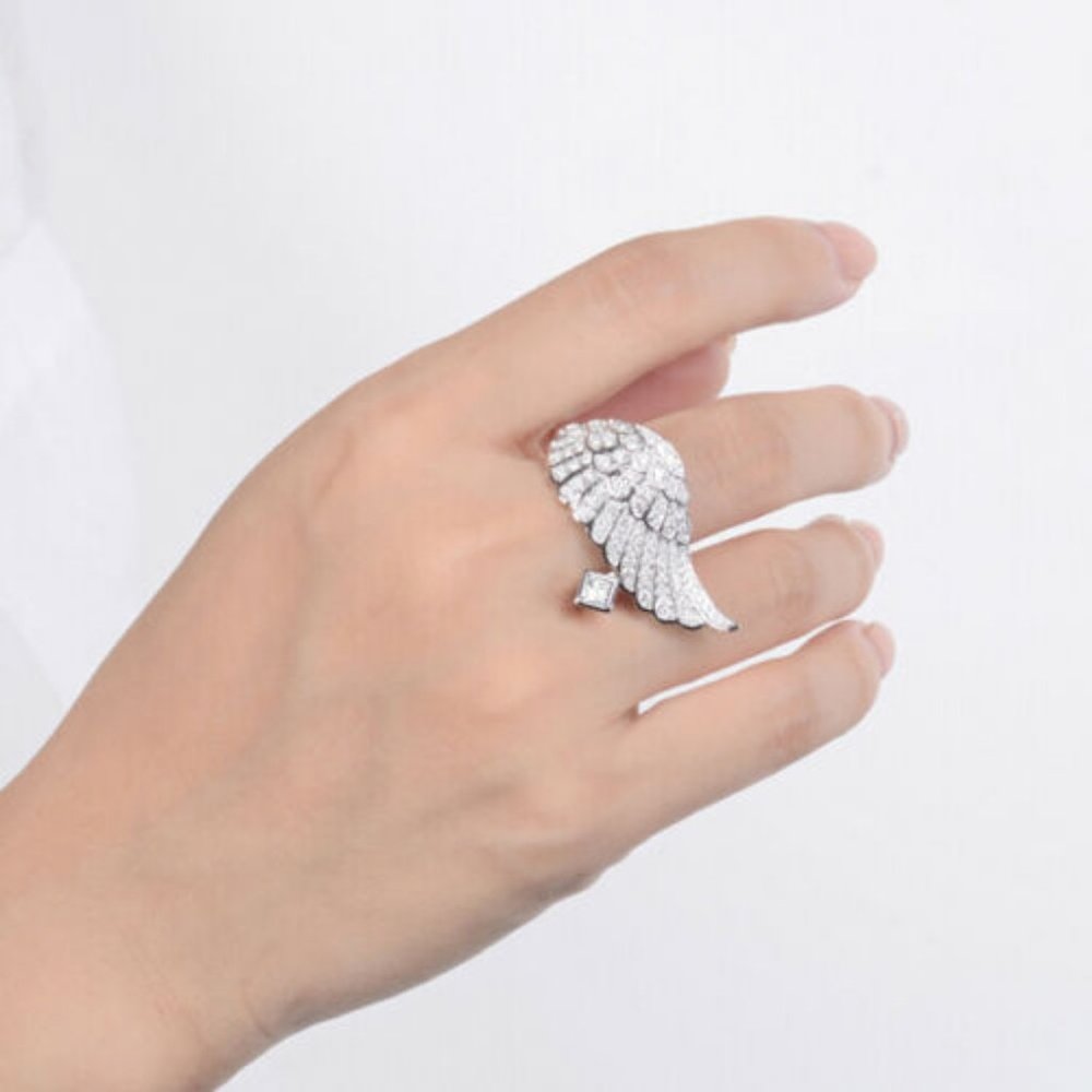 Feather 925  Silver  White Sapphire Ring - Picture 5 of 10